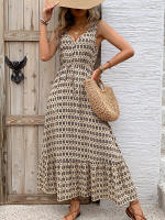 Vestidos de verano para mujer, vestido sin mangas con estampado de rombos - details 1
