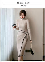 Elegante Vestido de Punto con Cordones Moda de Oficina para Mujeres en Otoño-Invierno - details 4
