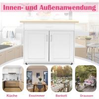 Mueble de cocina con encimera, 115 x 36 x 90 cm, cajón y armario, carrito de cocina con ruedas, carrito de madera para servir de cocina, estilo rústico, color blanco - details 2