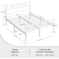 Cama Doble 140 x 200 cm con Espacio Almacenamiento Bajo Marco Metal Altura del Suelo 32 cm Blanco - details 1