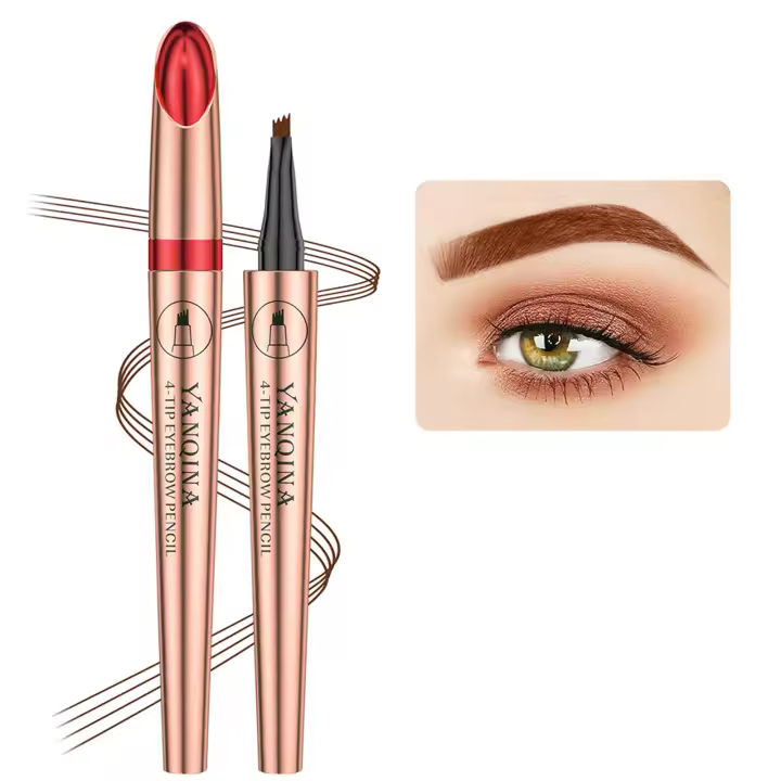 Lápiz de cejas líquido impermeable 3D de 4 puntas, lápiz de cejas portátil de larga duración para mujeres, uso diario - 1