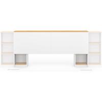 Cabecero extensible con mesita de noche deslizante para cama de 140 y 160 cm, color blanco y madera - details 3