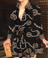 2024 nuevo vestido de Otoño/Invierno para mujer, moda de Amazon, vestido estampado atado de manga larga con cuello en V, estilo transfronterizo europeo americano - details 3