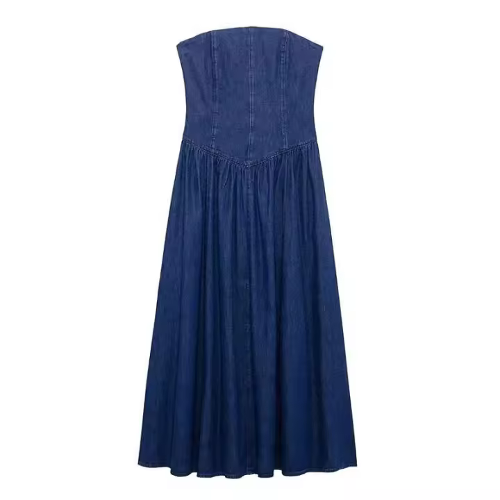 Vestido de moda con hombros descubiertos para mujer, Vestidos largos ajustados sin mangas con espalda descubierta de mezclilla para mujer, Vestidos de primavera y verano 2025 para mujer - 1