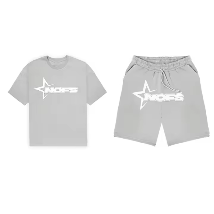 Primavera y novedad de verano, traje deportivo informal, conjunto de dos piezas de pantalones cortos de manga corta con estampado de letras NOFS de calle americana - 1