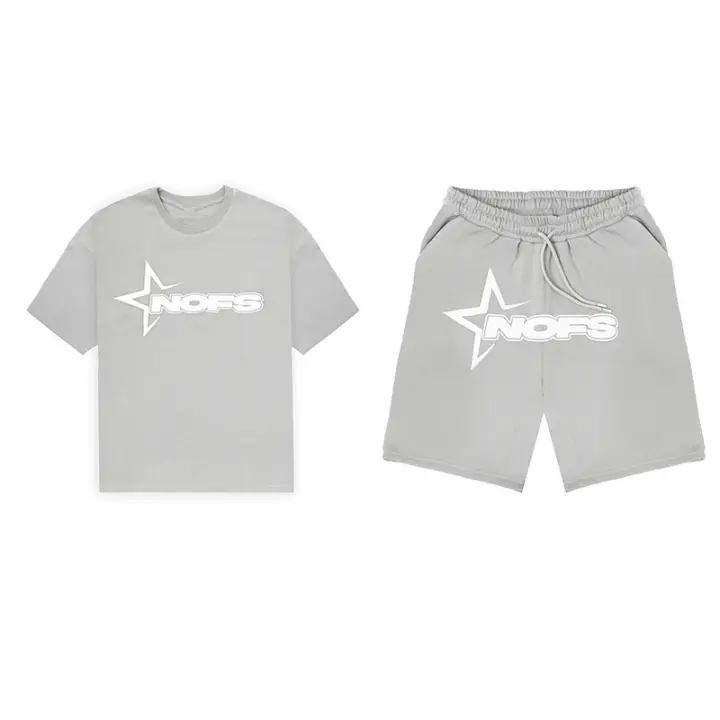 Primavera y novedad de verano, traje deportivo informal, conjunto de dos piezas de pantalones cortos de manga corta con estampado de letras NOFS de calle americana - 1