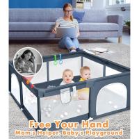 150x180cm - Parques de Juegos para Bebé con Malla Transpirable, Corralito Bebe Plegable con 50 Bola de Océano y 4 Anillas para Niños, gris - details 1