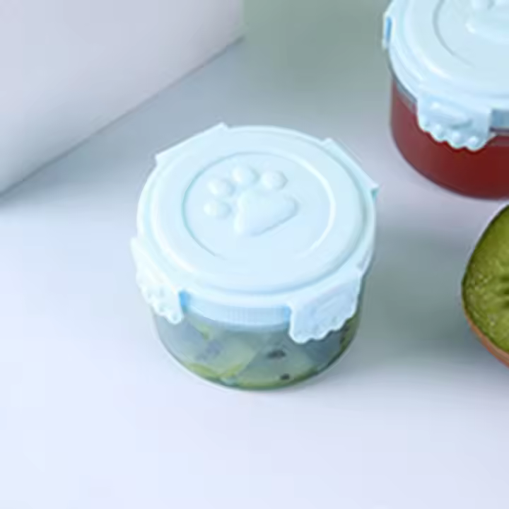 Accesorios para lonchera, caja de salsa de plástico, tapa redonda/cuadrada con patrón de pata de gato, caja para verduras, contenedores sellados para aderezo de ensalada al aire libre - 1