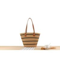 Bolso de hombro de vacaciones versátil tejido a mano con textura premium, de gran capacidad y a rayas. - details 8