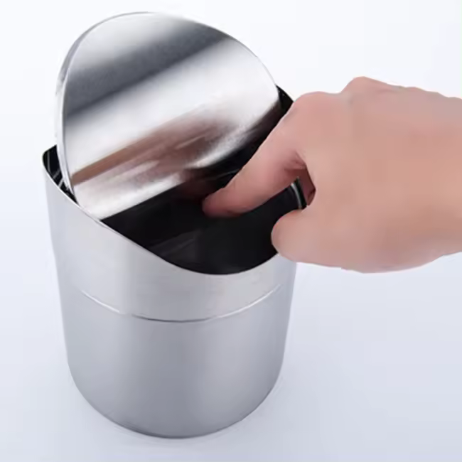 Mini cubo de basura de acero inoxidable para coche, cubierta rodante desmontable, cubo de basura de polvo, cubo de basura de esc - 1
