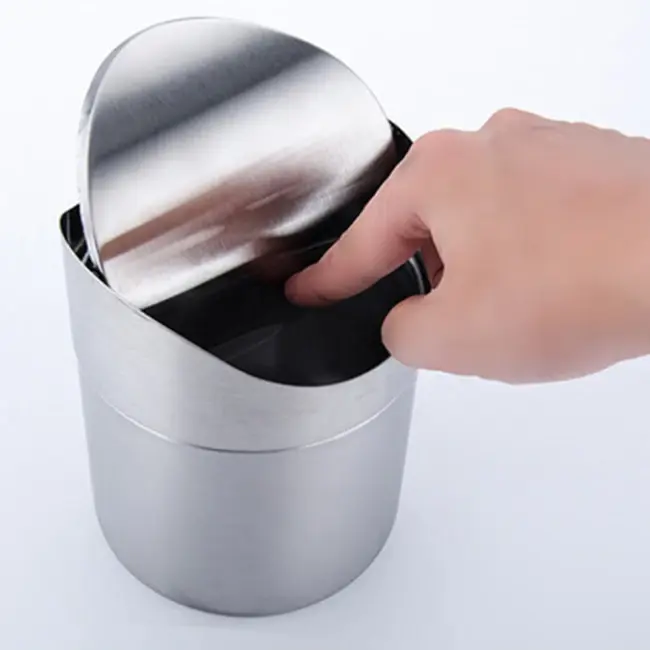 Mini cubo de basura de acero inoxidable para coche, cubierta rodante desmontable, cubo de basura de polvo, cubo de basura de esc - 1
