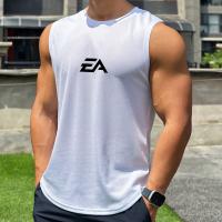 Novedad de verano al aire libre, camisa con parte inferior de malla y cuello redondo con estampado 3D para hombre, camisa deportiva para fitness, natación, correr, chaleco cómodo sin mangas - details 7