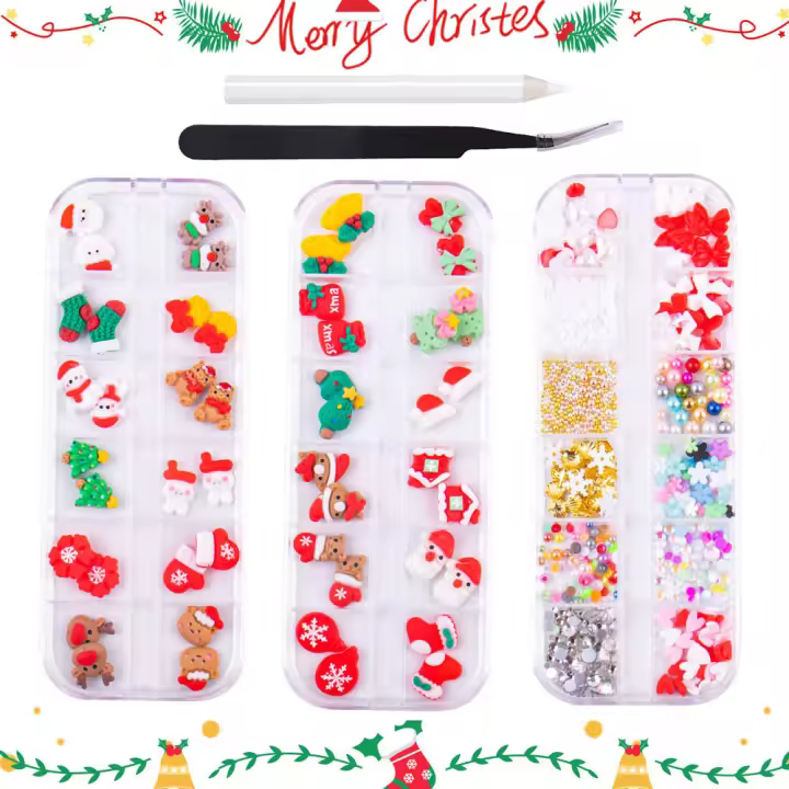 Pegatinas 3D de copos de nieve para decoración de uñas, suministros de esmalte de uñas, juego de accesorios, diseño DIY, invierno, 3 cajas - 1