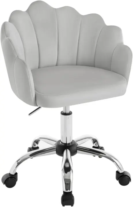 Silla Escritorio, Silla Oficina Giratoria, Silla Escritorio con Ruedas, Silla Ergonómica de Terciopelo con Respaldo, Sillón Lounge de Tocador y Estudio, Patas de Metal - 1