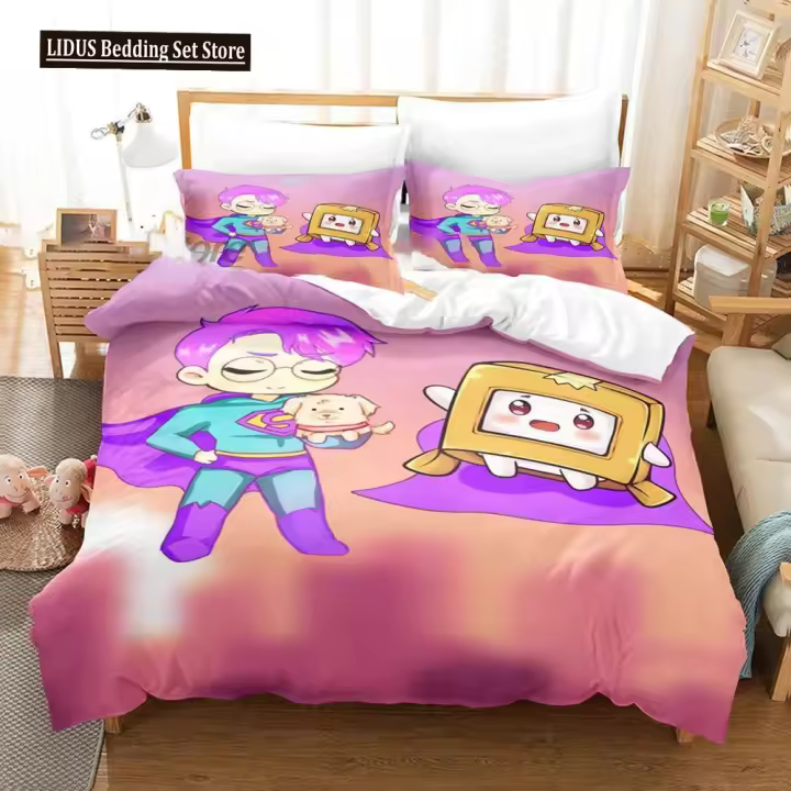Juego de Ropa de Cama de Dibujos Animados Foxy Boxy Lanky-box Funda de Edredón, Cubierta de Cama, Funda de Edredón para Dormitorio, Tamaño Único, Dormitorio Twin, Rey, Cubierta de Edredón para Hogar 2/3PCS - 1