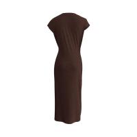 Vestido largo de manga corta con cuello redondo a rayas y cintura elegante con vestidos de encaje utilizados para la fiesta de verano de las mujeres - details 26