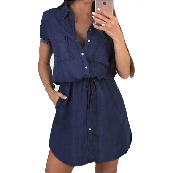 Vestido de mezclilla para mujer Vestido de mezclilla de manga corta informal - 1
