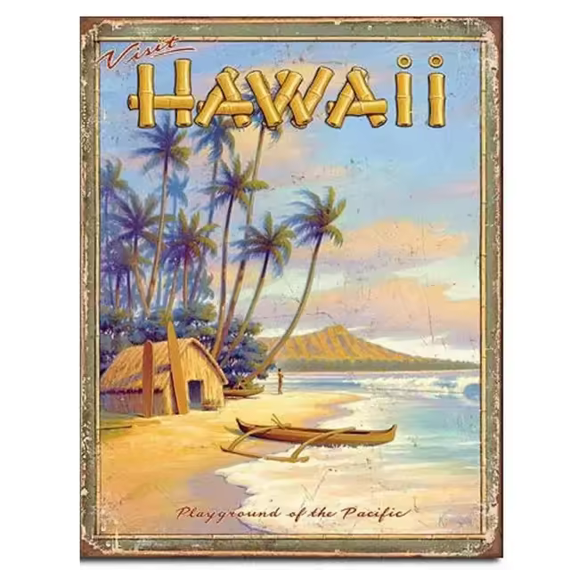 Carteles de hojalata de Metal de paisaje Vintage, decoración de pared para bares, hombre, cueva, cafetería, clubes, Hawaii, Holanda, Santorini, Venizia, Roma - 1