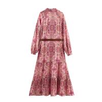 Vestido de moda para mujer, falda con estampado plisado, elegante, ajustado, con cuello en V, manga corta - details 2