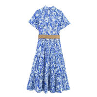 BUNO-2025 nuevo diseño elegante e informal para mujer con estilo europeo y americano, cinturón con vestido estilo camisa con estampado hueco - details 2