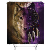 Cortina de Ducha Impermeable con Estampado de Lobo Alfombra de Piso Suave Antideslizante - details 5