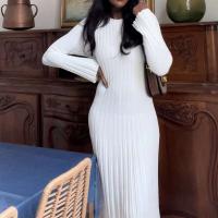 Vestido elegante de punto acanalado de manga larga con cuello redondo y cintura larga para mujer, estilo vintage de los años 90 - details 2