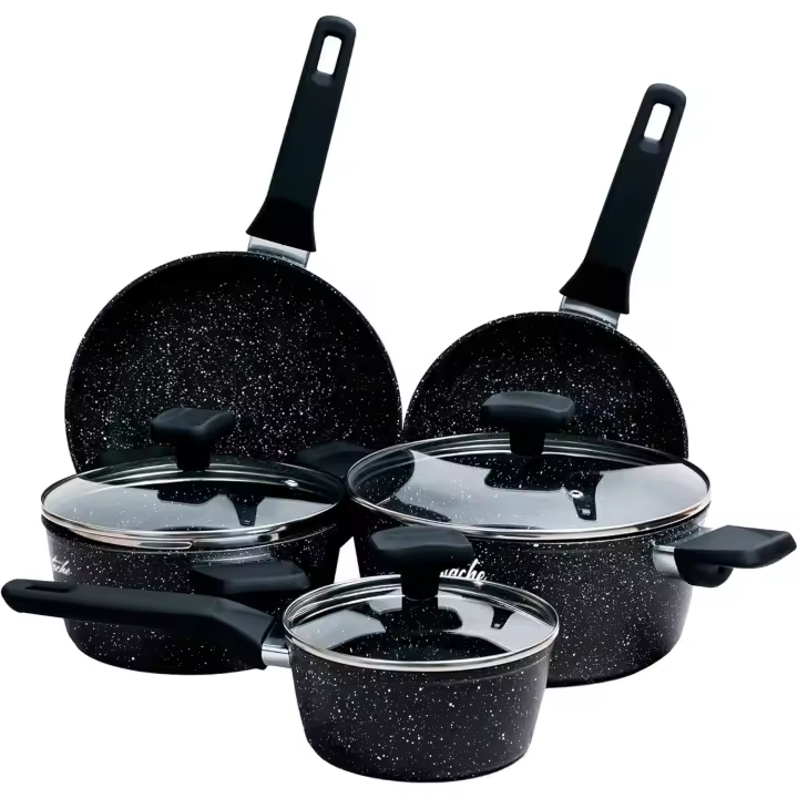 Batería de Cocina de Aluminio con Antiadherente【8 Piezas】sin PFOA y PFOS |   3 Ollas (Ø16/20/24 cm), 3 Tapas y 2 Sartenes (Ø20/24 cm) para Todas las Cocinas, Incluso Inducción (Onix) - 1