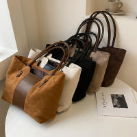 Bolso de mano de gran capacidad con superficie de gamuza para mujer, bolso de mano de ocio de moda coreana, bolso de mano con empalme de colisión de colores vintage - details 0