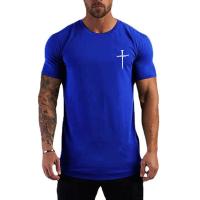 Camiseta interior de Fitness para hombre, camisa de manga corta de algodón con estampado cruzado personalizado para correr, gimnasio, culturismo, entrenamiento - details 3