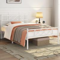 Cama Doble 140 x 200 cm con Espacio Almacenamiento Bajo Marco Metal Altura del Suelo 32 cm Blanco - details 11