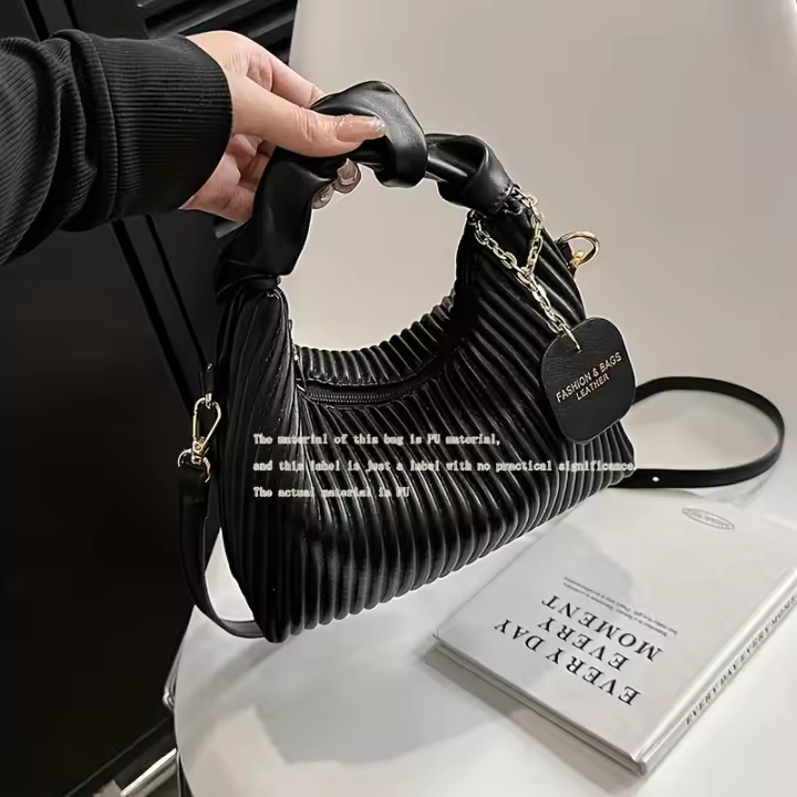 Bolso de mano elegante y sencillo con pliegues de PU para fiesta de noche de mujer - 1