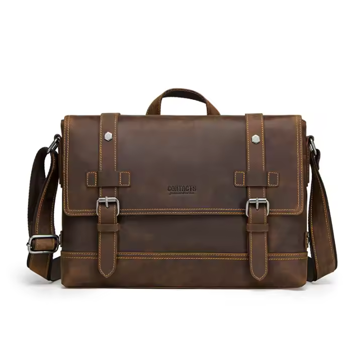 CONTACT'S crazy horse-Bolso de piel auténtica para hombre, bandolera vintage para ordenador portátil, bolso cruzado - 1