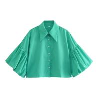 OUWU- Camisa Holgada A Rayas Con Manga De Burbuja Para Mujer, Gran Oferta De Temporada, Nuevo Estilo, Informal, Cuello Tipo Polo, Manga Corta, Top De Moda - details 8