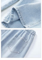 Bermudas anchas suaves y cómodas de color azul claro con cintura elástica de mezclilla Onales para hombre - details 17