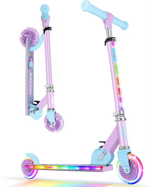 Patinete de 2 Ruedas para Niños y Niñas Portátil, Ajustable en Altura, Luzes LED, Deck y Stem - 1