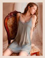 Pijamas de encaje sexy satén de seda de verano para mujer, nuevo conjunto de camisón de camisón con tirantes de alta gama modelos de verano - details 16