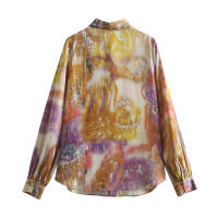 OUWU- Camisa De Satén De Seda Para Mujer, Manga Larga, Solapa, Estampado En Capas, Textura, Estilo Europeo Y Americano, Verano, Nuevo - details 2