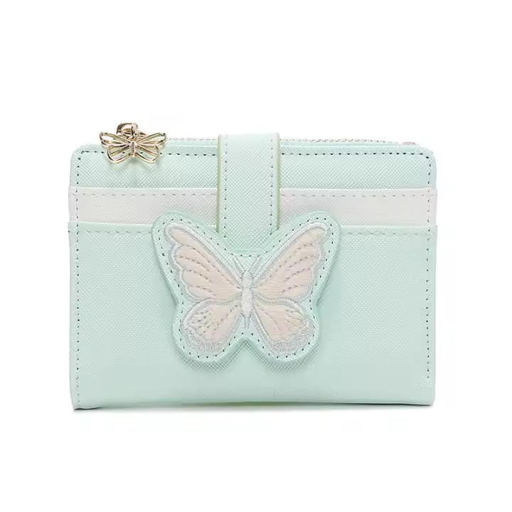 Cartera plegable para mujer, tarjetero corto, monedero, cartera ultrafina para estudiante, bonita cartera de cuero de gran capacidad con mariposa - 1
