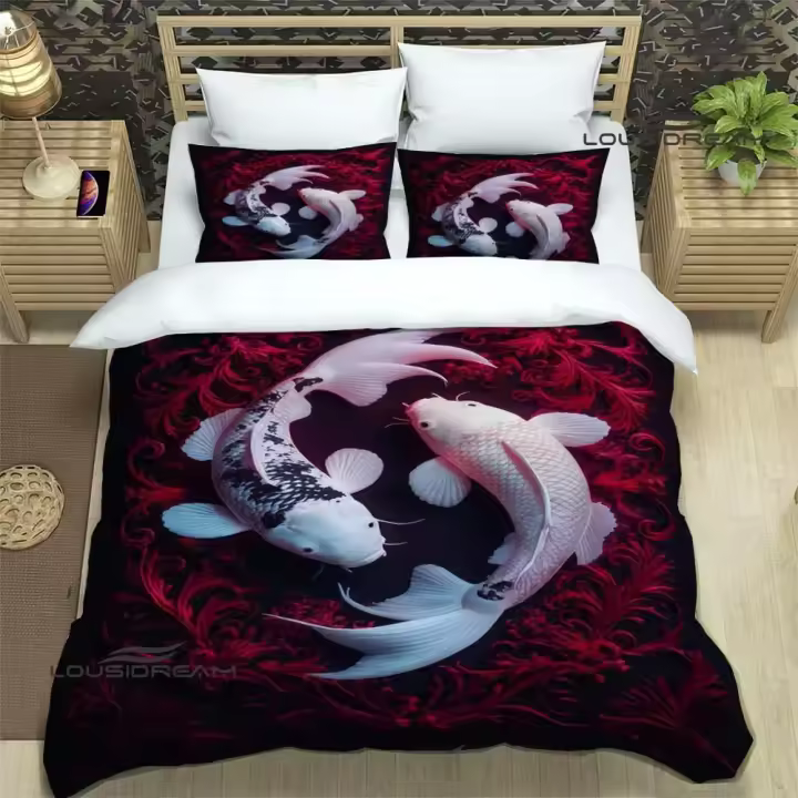 Juego de cama con estampado de peces en 3D, funda nórdica, edredón, ropa de cama, regalo de cumpleaños de lujo - 1