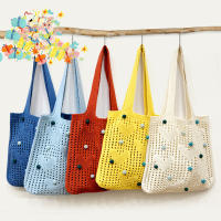 Bolso de compras de un solo hombro tejido con bolas de lana coloridas - details 5