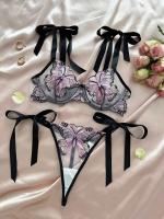 Conjunto de ropa interior de malla transparente con tirantes bordados de mariposa para mujer, lencería Sexy, ropa de realce, novedad - details 14