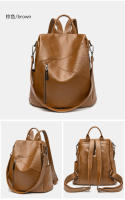 Mochilas de cuero suave para mujer, bolso de viaje impermeable, bolsos casuales para mujer, mochila antirrobo, estilo vintage, gran capacidad, color verde oscuro - details 22
