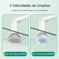 Cepillo eléctrico para fregar PrettyCare, fregador giratorio, mango ajustable, 2 velocidades de rotación, con 8 cepillos reemplazables - details 1