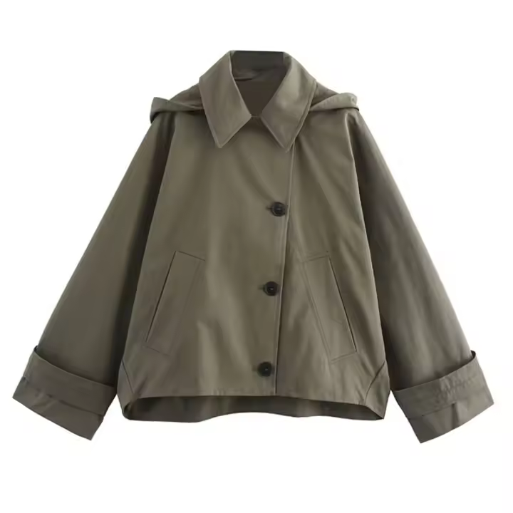 - Gabardina de manga larga para mujer, chaqueta informal de un solo pecho con bolsillos y cuello de retorno, a la moda, otoño, - 1