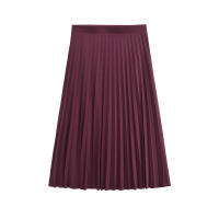 Falda midi plisada de cintura alta color vino tinto para mujer, elegante para oficina. - details 0