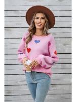 Jersey holgado con patrón de corazón para mujer, suéter de punto blanco Kawaii con cuello redondo, manga larga, tendencia juvenil - details 3