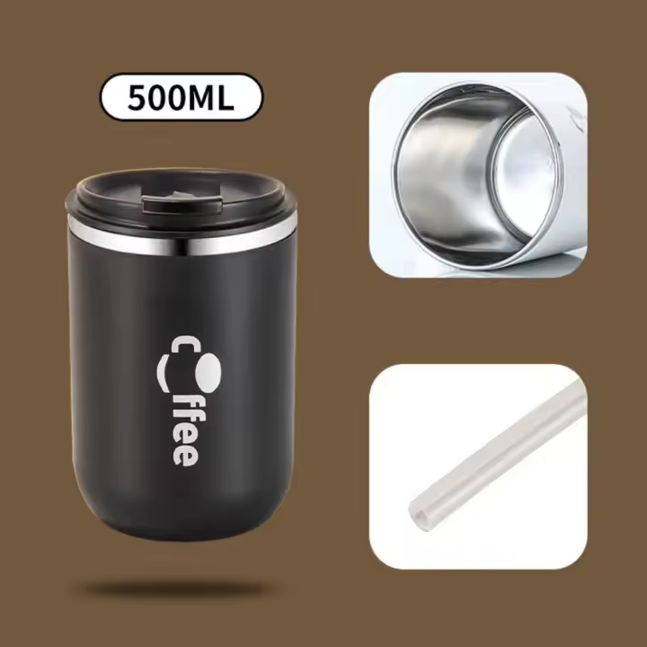 Taza de café de acero inoxidable de 16,9 oz, frasco de vacío de viaje a prueba de fugas, taza aislada, leche, té, botella de agua con tapa, 500ml - 1