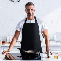 Delantal impermeable de algodón y poliéster con bolsillo grande, delantales de cocina negros, uniforme de casa de café antisuciedad ajustable para mujer y hombre - details 4