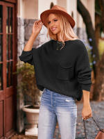 Suéter elegante de punto para mujer, jersey básico con bolsillo y cuello redondo, holgado, Vintage, otoño e invierno, 2023 - details 3