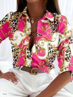 Camisa con botones de manga larga estampada con estampado de mujer, Retro, elegante, calle, oficina, moda, talla grande, solapa diaria - details 1